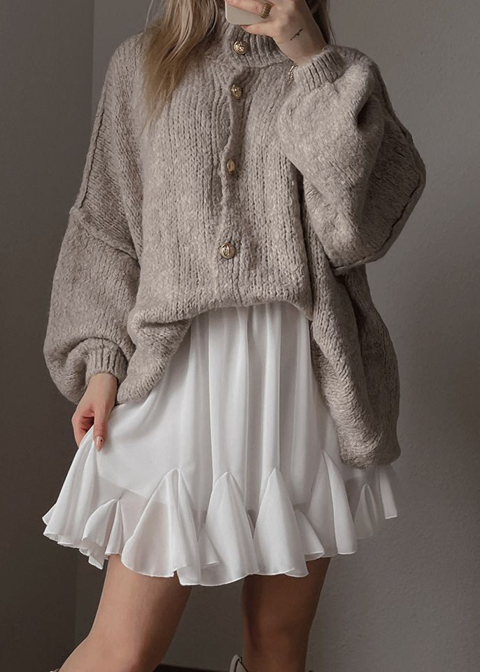 Oversized Button Front Knit Cardigan Beige Black