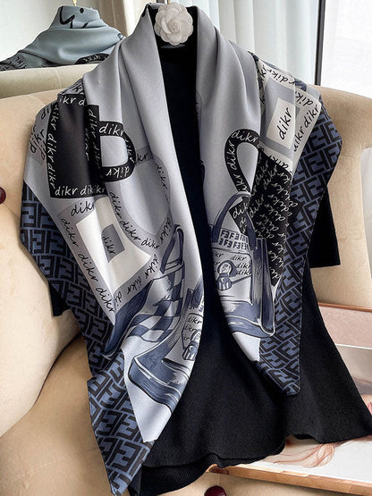 Vintage Letter Printed Square Shawl Scarf