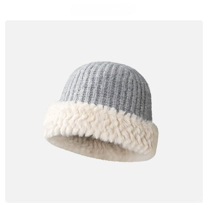 Color Block Padded Knit Plushed Bucket Hat