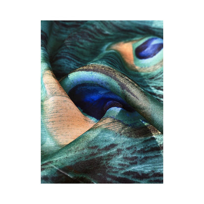 Peacock Feathers Print Silk Imitation Scarf