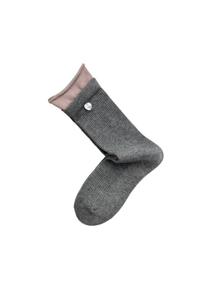 Rufia - Grey Pink Plaid Bow Mid-Crew Socks