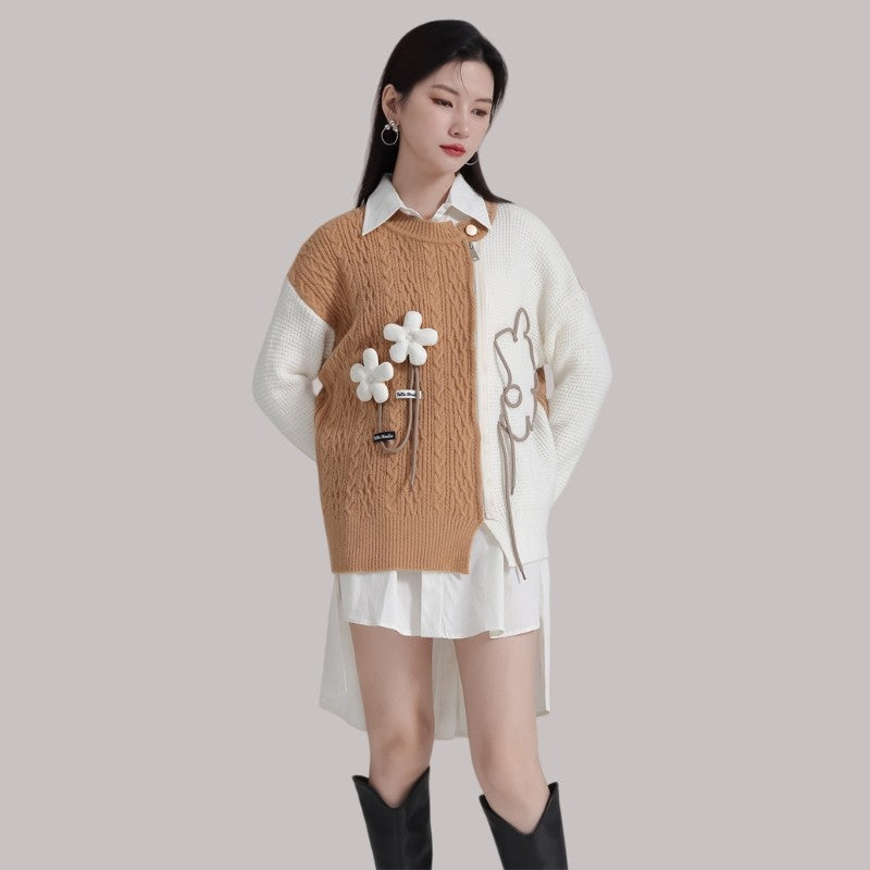 Color-Block Zipper Sweater