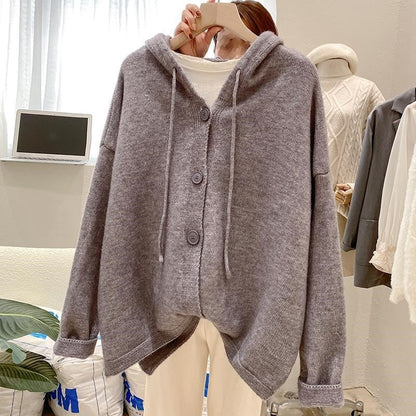 Women's Hooded Knit Cardigan Short Spring Sweater