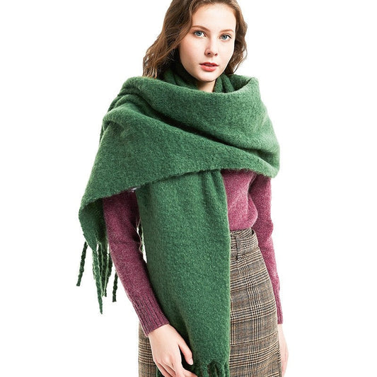 Winter Tassel Thickened Solid Color Scarf Shawl