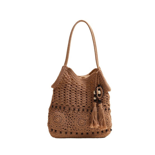 Cosbai - Boho Crochet Shoulder Bag With Zipper
