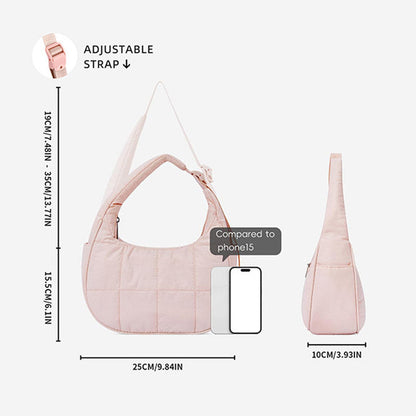 Solid Color Nylon Quilted Crescent Shoulder Bag