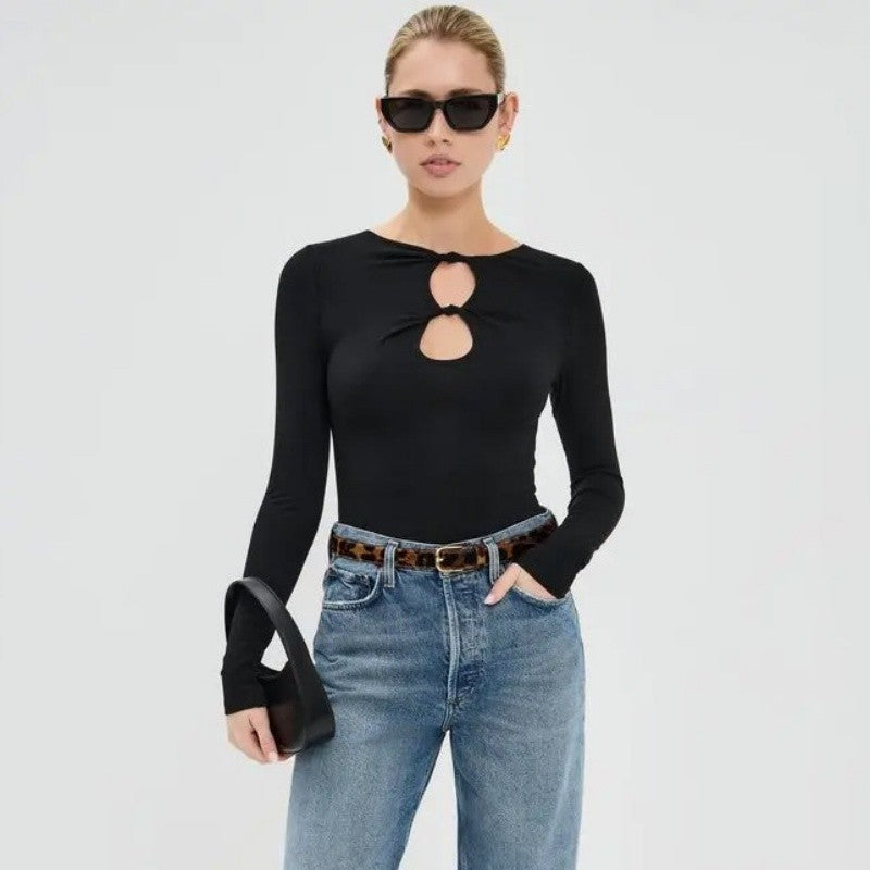 Hollow Knot Solid Long Sleeve T-Shirt
