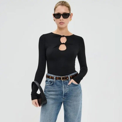 Hollow Knot Solid Long Sleeve T-Shirt