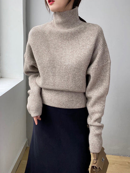 Casual Loose 6 Colors High-Neck Batwing Sleeves Sweater Top