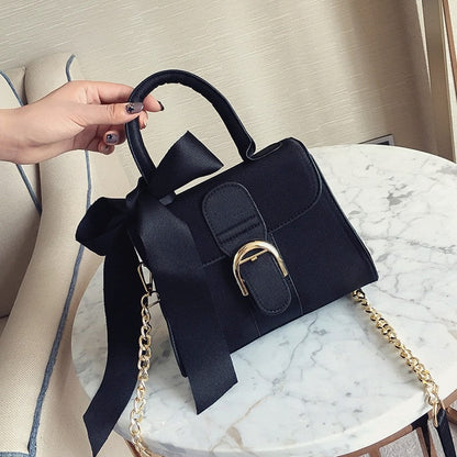 Velvet Bowknot Buckle Handbag