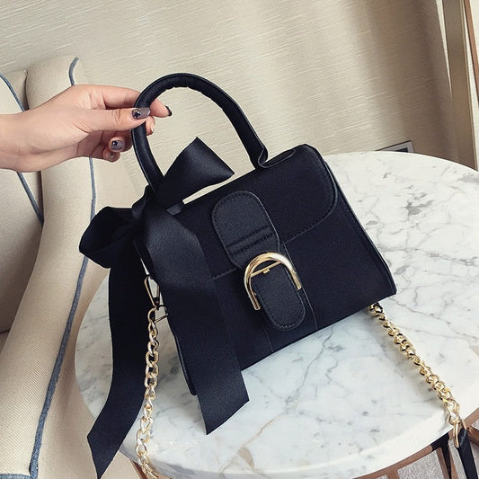 Velvet Bowknot Buckle Handbag