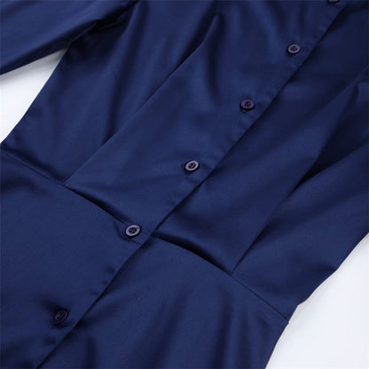 Solid Color Long Sleeve Shirt Wrap Hip Short Dress
