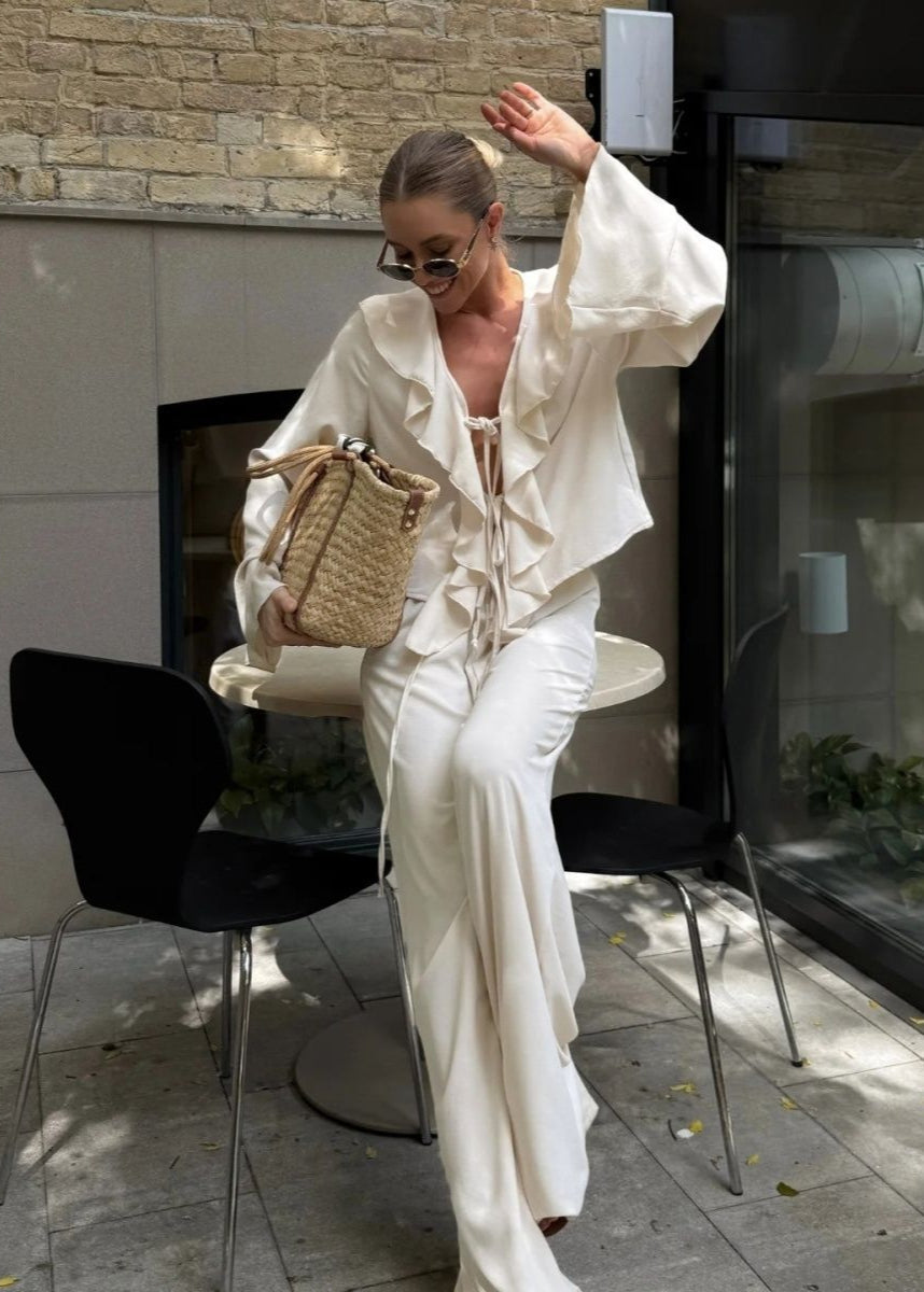 Ruffle Two Piece Polyester Lounge Set