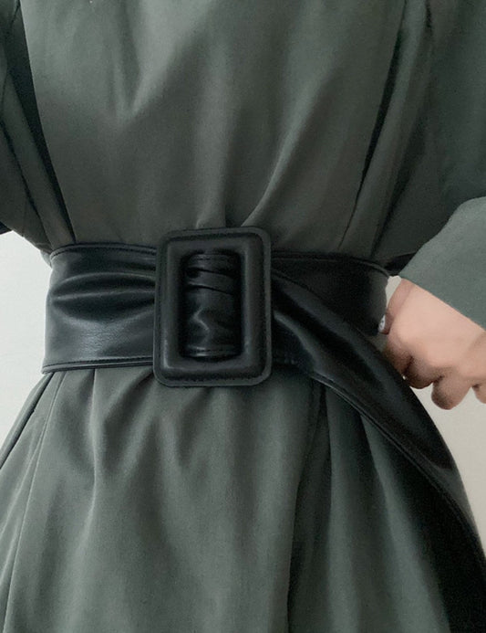 Vintage Solid Color Soft Leather Wide Waist Belt