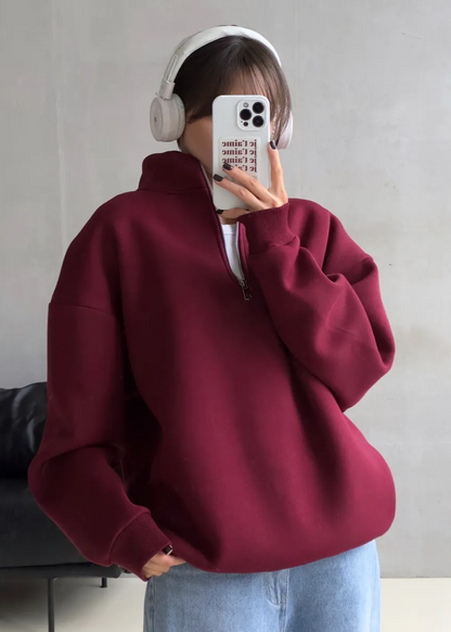 Oversized Cotton Blend Sweatshirt With High Collar