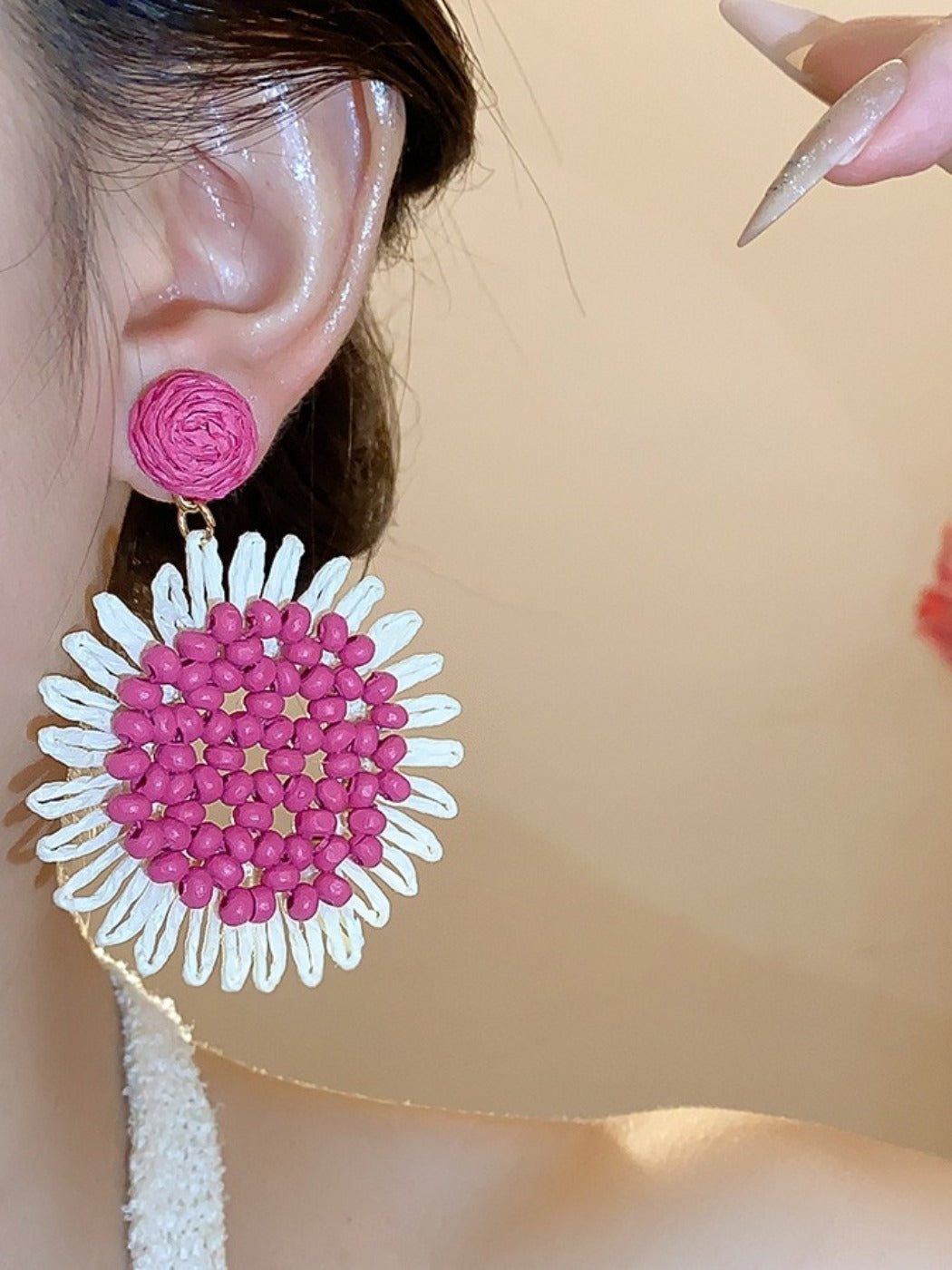 Earwish - Raffia Beaded Sunflower Earrings – Boho &amp; Cheerful