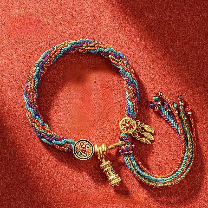 Tibetan Knitting Bracelet With Six Words Of Truth, Hand-Woven Cotton Thread, National Style Bracelet For Men And Women