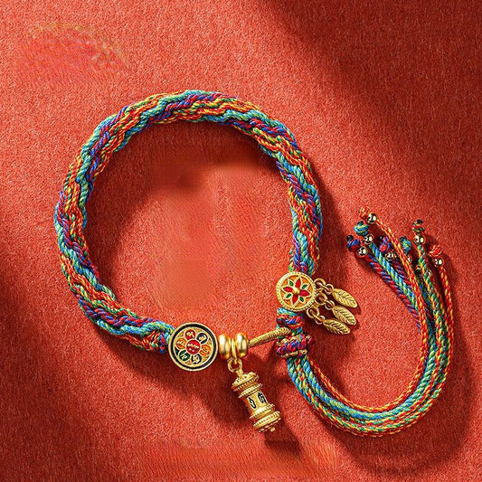 Tibetan Knitting Bracelet With Six Words Of Truth, Hand-Woven Cotton Thread, National Style Bracelet For Men And Women