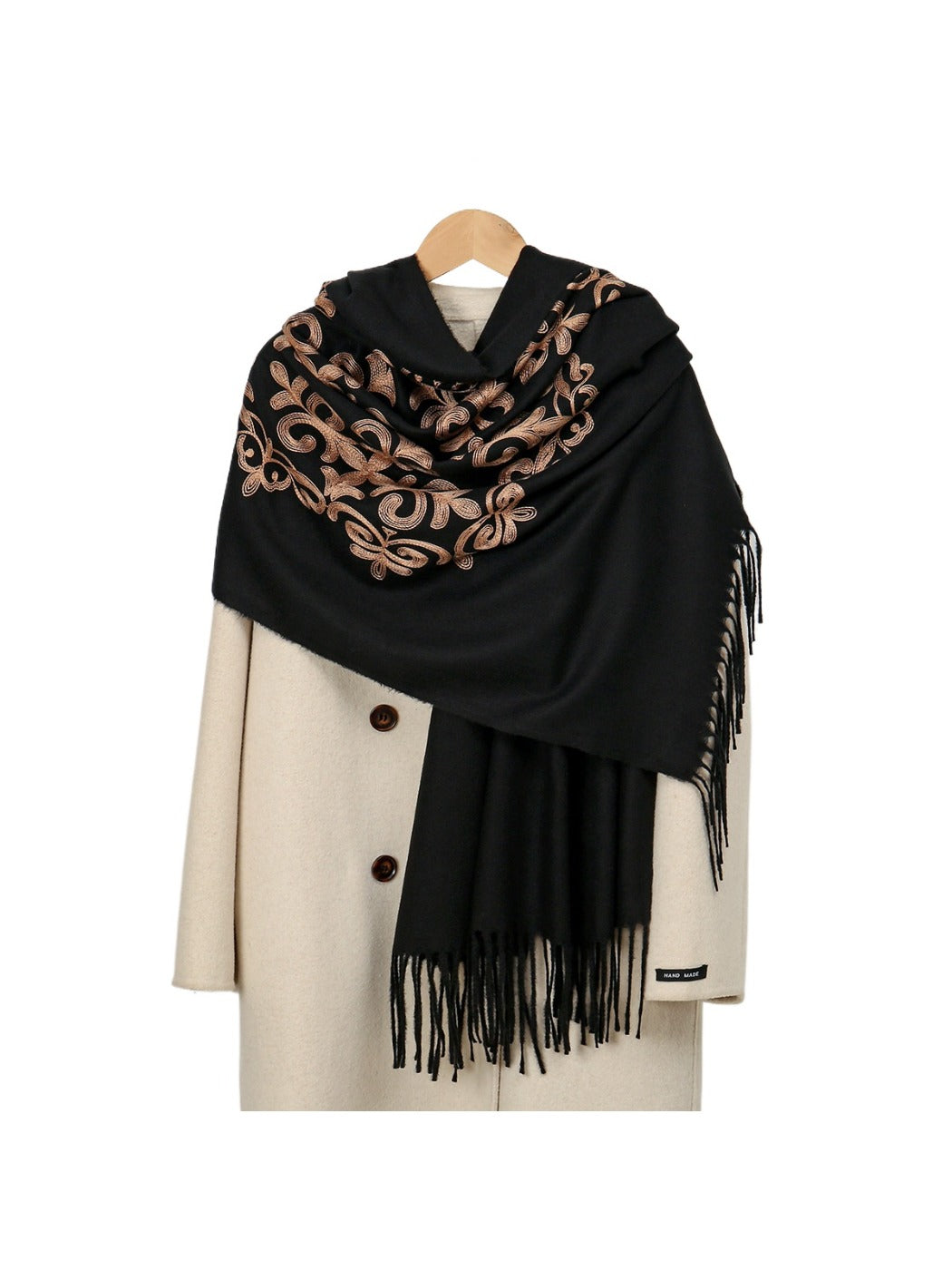 Sscarvii - Embroidered Tassel Winter Scarf