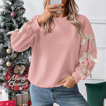 Cute Solid Color Bow Knot Pullover Sweater