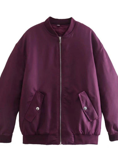Oversized Satin Bomber Jacket With Quilted Lining