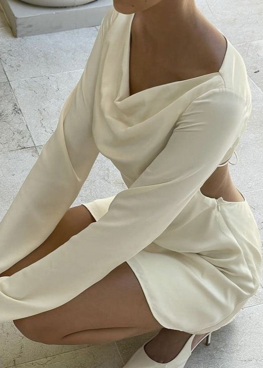 Satin Mini Dress Long Sleeve Open Back