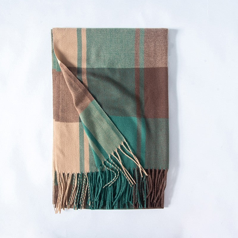 Soft Warm Fringed Plaid Scarf