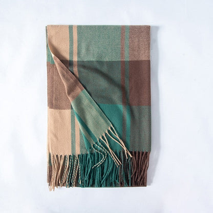 Soft Warm Fringed Plaid Scarf