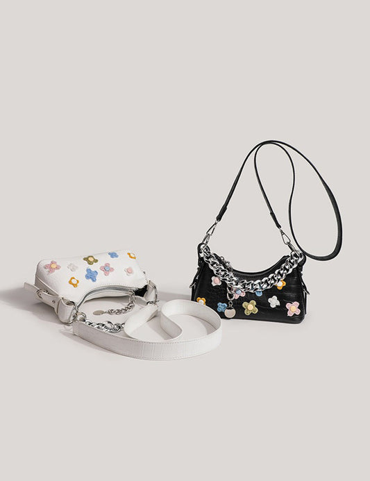 Colorful Flower Jacquard Chain Shoulder Bags