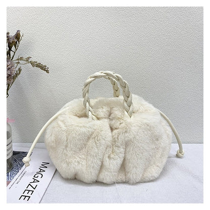 All 4 Colors Cute PU Shoulder Strap Plush Handbag
