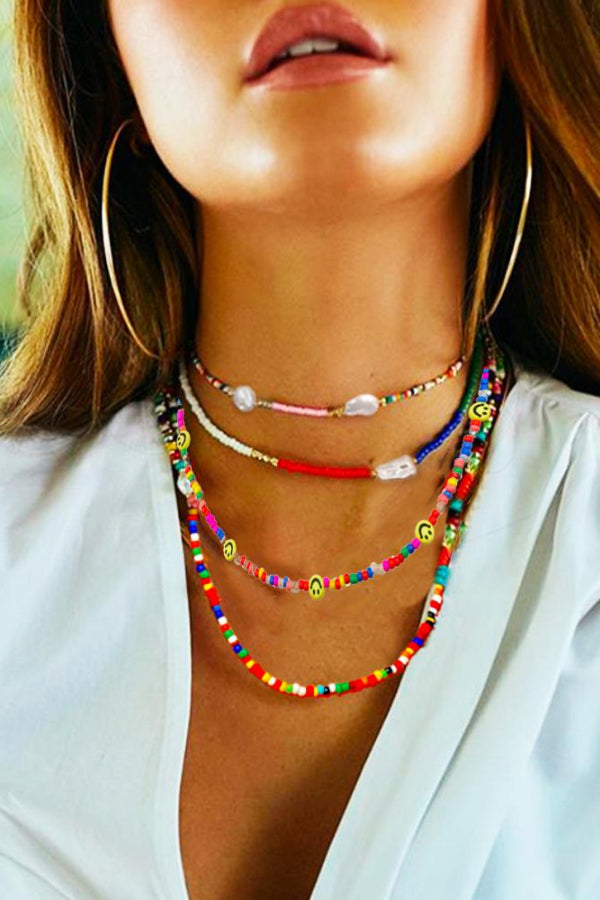Sally Rainbow Millet Beads Pearl Necklace Set