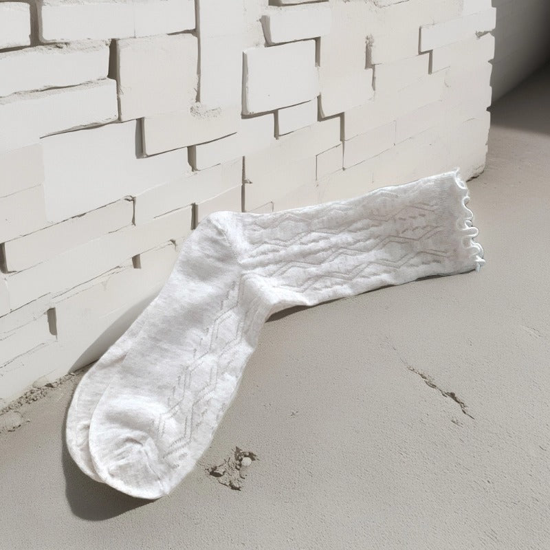 Rufia - Solid Color Picot-Edge Ankle Socks