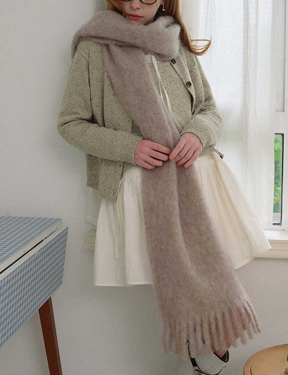Winter Solid Color Thick Tassel Wool Scarf