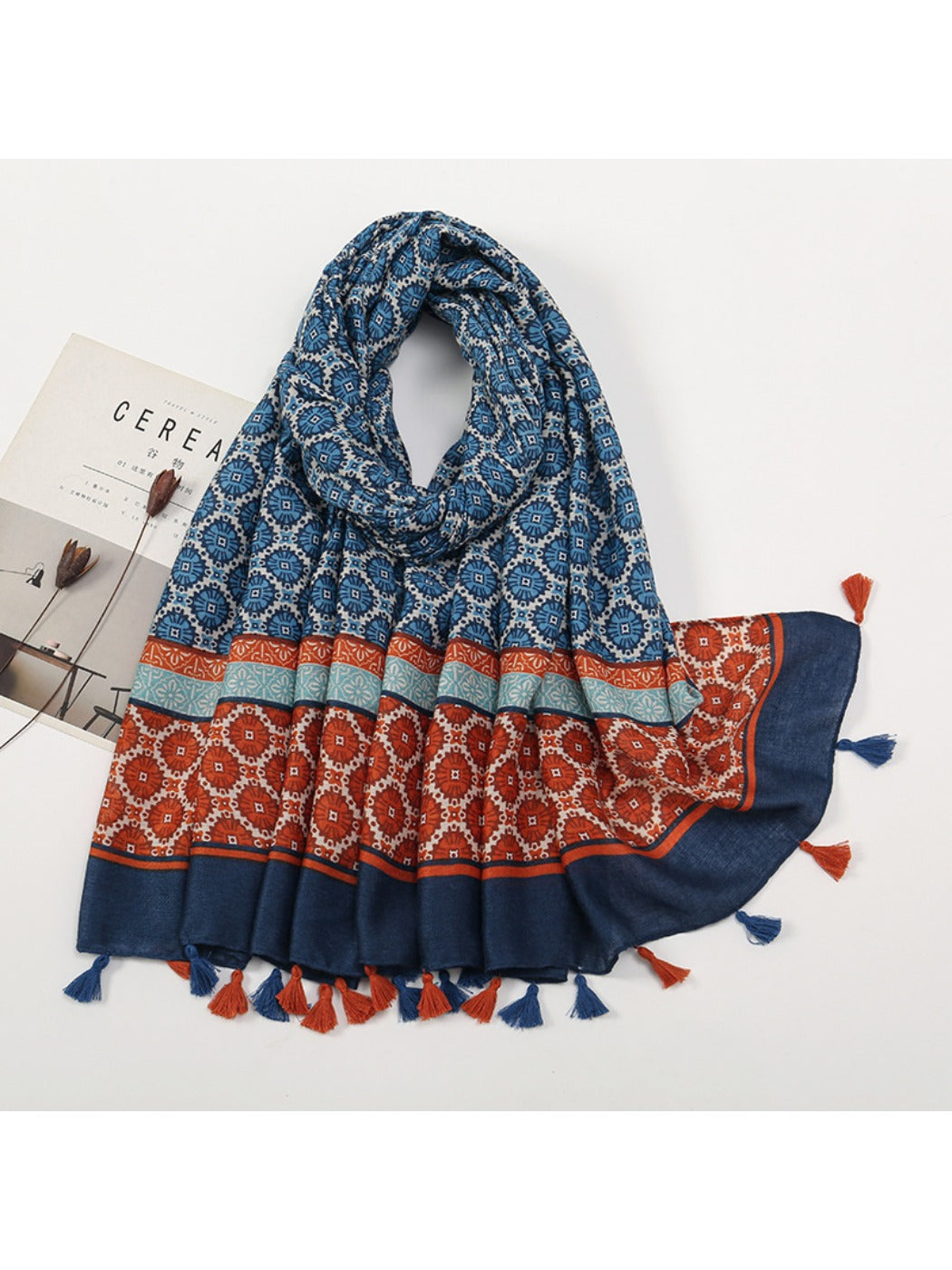 Scarvii - Color-Blocked Shawl Scarf with Tassels - Stylish &amp; Versatile