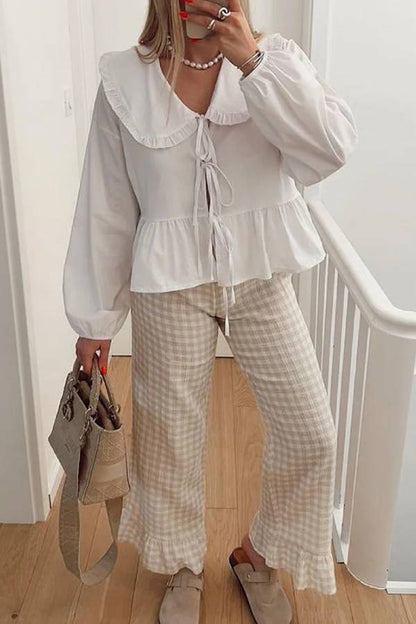 Solid Color Lace-Up Long Sleeve Cardigan Shirt