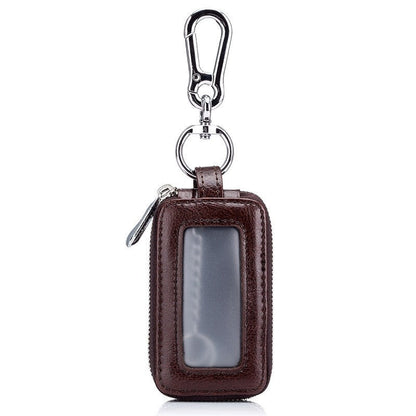 Men's Genuine Leather Zipper Double Layer Key Bag