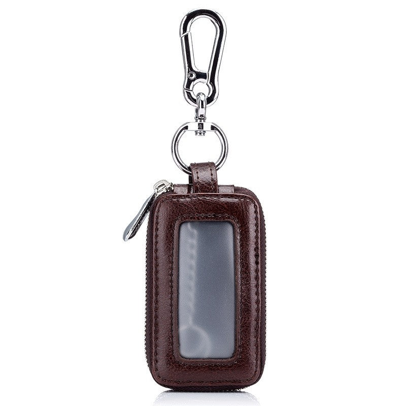 Men's Genuine Leather Zipper Double Layer Key Bag