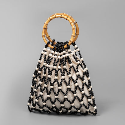 Color Block Handmade Wooden Bead Bag