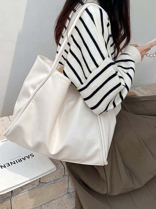 Simple Casual Chic Solid Color PU Tote Shoulder Bags Accessories