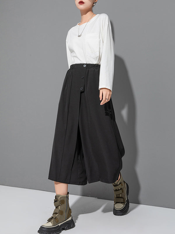 False Two High Waisted Solid Color Casual Pants Bottoms Culotte