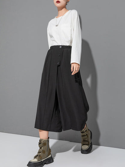 False Two High Waisted Solid Color Casual Pants Bottoms Culotte