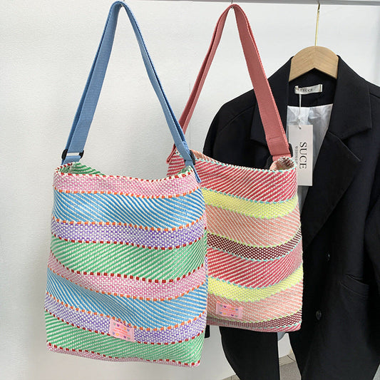 Contrast Stripe Woven Bag