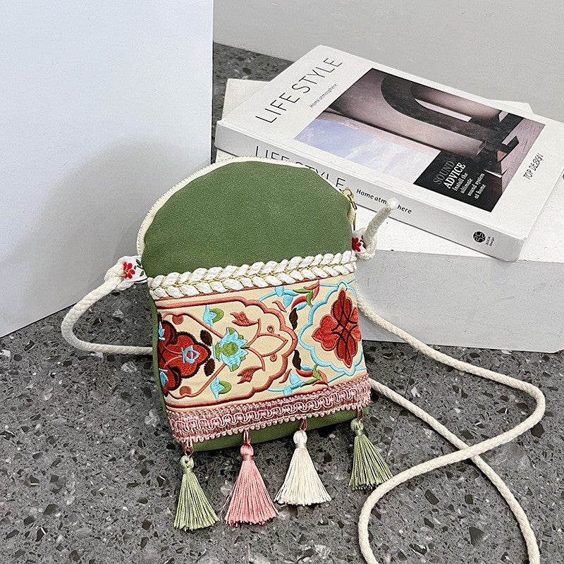 Casual Tasseled Print Zippered All-Match Lightweight Bag