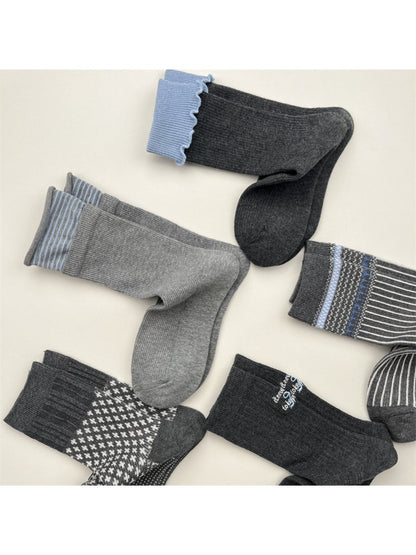 Rufia - Grey Classic Pattern Turn-Cuff Mid-Crew Socks