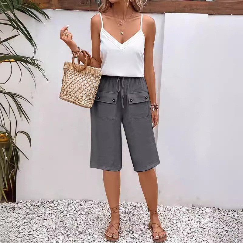 Solid Color Loose Fit Cargo Shorts