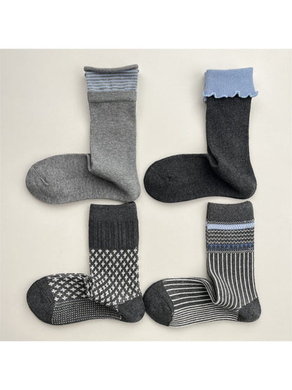 Rufia - Grey Classic Pattern Turn-Cuff Mid-Crew Socks