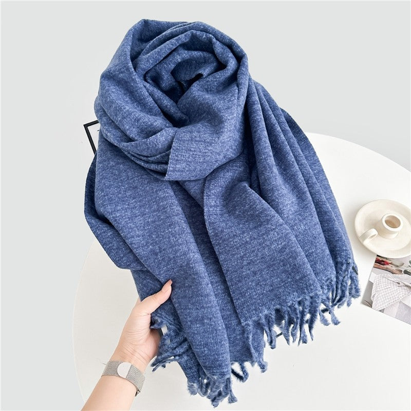 Solid Color Long Fringe Scarf