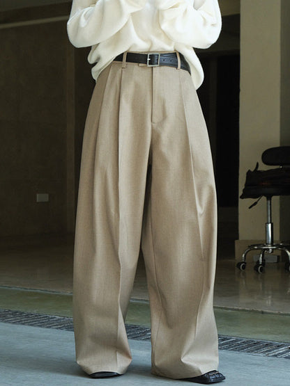 Urban Loose Wide Leg Pleated Solid Color Pants