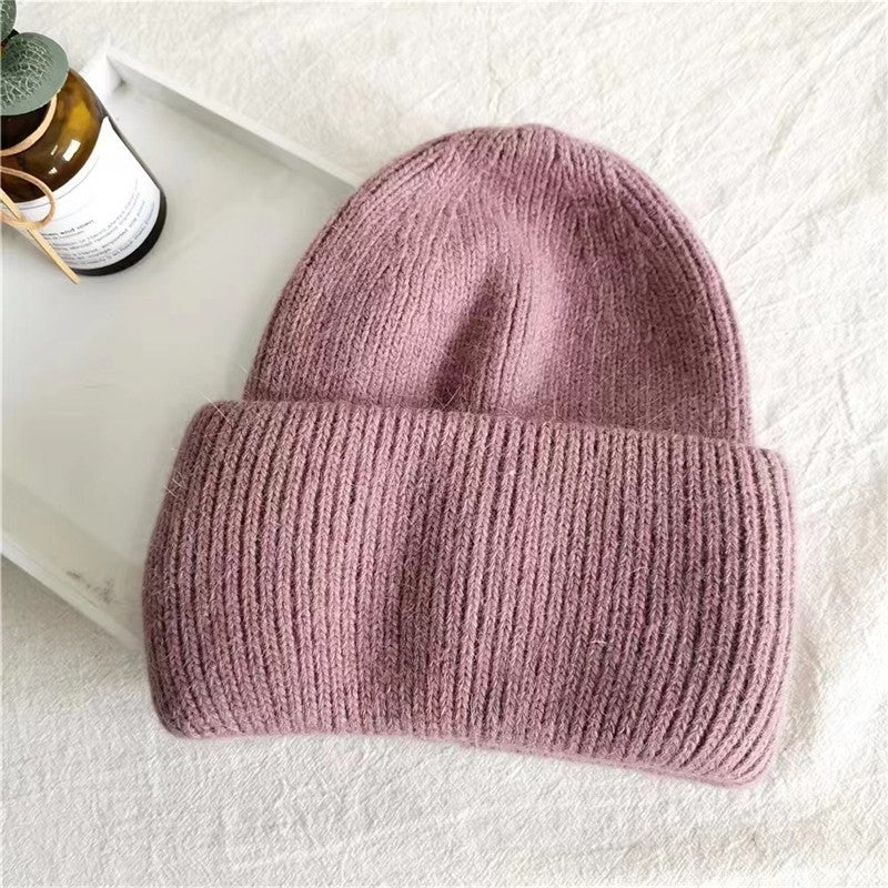 Solid Color Versatile Rabbit Fur Knitted Pullover Hat
