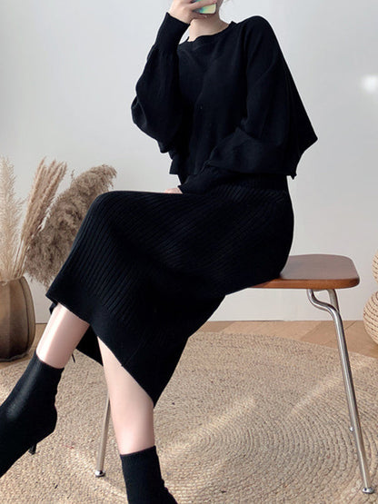 Solid Color Comfort Look-Thin Sweater Tops & Sleeveless Sweater Dresses Suits